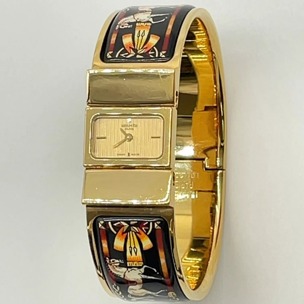 💜 Hermes Loke Gold Color L01.201  Square Quartz Watch W/Box/Card Like New - Picture 6 of 13